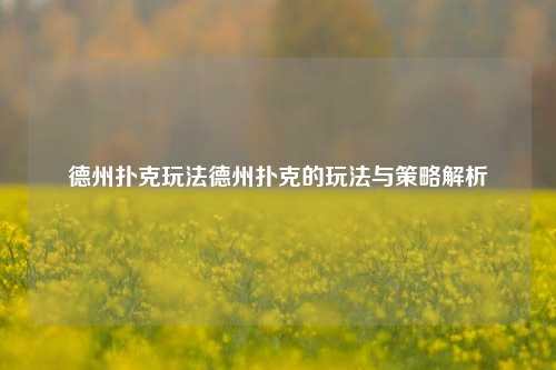 德州扑克玩法德州扑克的玩法与策略解析