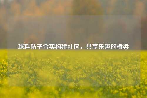 球料帖子合买构建社区，共享乐趣的桥梁