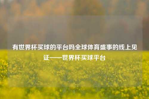 有世界杯买球的平台吗全球体育盛事的线上见证——世界杯买球平台