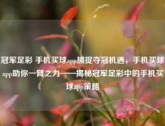 冠军足彩 手机买球app捕捉夺冠机遇，手机买球app助你一臂之力——揭秘冠军足彩中的手机买球app策略