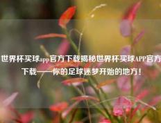 世界杯买球app官方下载揭秘世界杯买球APP官方下载——你的足球迷梦开始的地方！