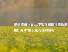 🥇德信德州扑克app下载在哪玩儿德信德州扑克APP的玩法与规则解析