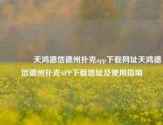 🌈天鸿德信德州扑克app下载网址天鸿德信德州扑克APP下载地址及使用指南