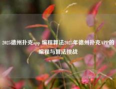 2025德州扑克app 编程算法2025年德州扑克APP的编程与算法挑战