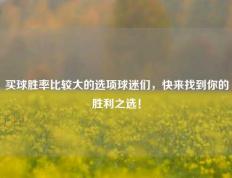 买球胜率比较大的选项球迷们，快来找到你的胜利之选！