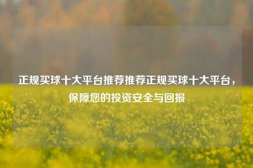 正规买球十大平台推荐推荐正规买球十大平台，保障您的投资安全与回报