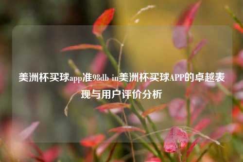 美洲杯买球app准98db in美洲杯买球APP的卓越表现与用户评价分析