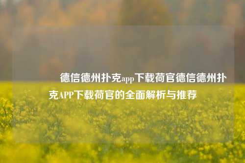 🏆德信德州扑克app下载荷官德信德州扑克APP下载荷官的全面解析与推荐