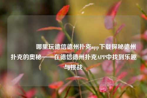 🏆哪里玩德信德州扑克app下载探秘德州扑克的奥秘——在德信德州扑克APP中找到乐趣与挑战