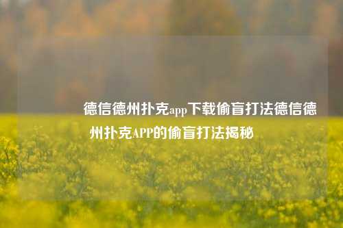 🥉德信德州扑克app下载偷盲打法德信德州扑克APP的偷盲打法揭秘