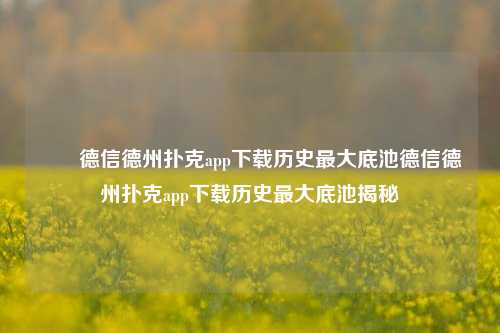 ✌️德信德州扑克app下载历史最大底池德信德州扑克app下载历史最大底池揭秘