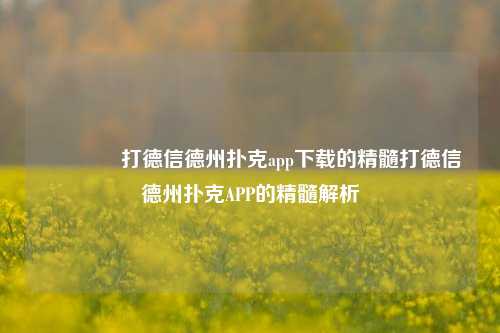 🏅打德信德州扑克app下载的精髓打德信德州扑克APP的精髓解析
