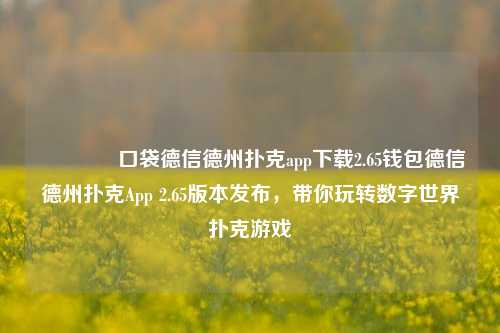 🥇口袋德信德州扑克app下载2.65钱包德信德州扑克App 2.65版本发布，带你玩转数字世界扑克游戏