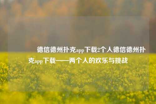 🥉德信德州扑克app下载2个人德信德州扑克app下载——两个人的欢乐与挑战