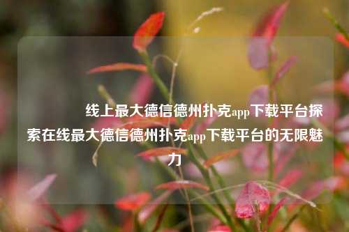 🥇线上最大德信德州扑克app下载平台探索在线最大德信德州扑克app下载平台的无限魅力