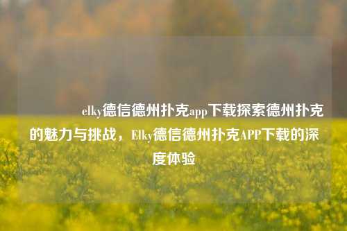 👈elky德信德州扑克app下载探索德州扑克的魅力与挑战，Elky德信德州扑克APP下载的深度体验