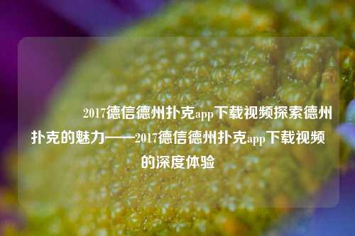🌈2017德信德州扑克app下载视频探索德州扑克的魅力——2017德信德州扑克app下载视频的深度体验