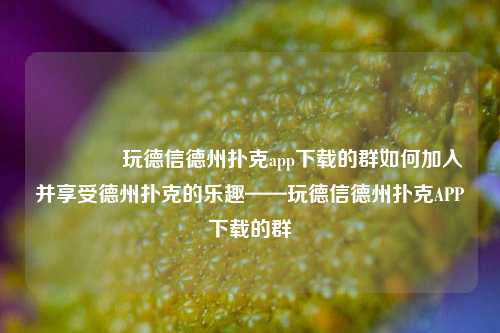 👍玩德信德州扑克app下载的群如何加入并享受德州扑克的乐趣——玩德信德州扑克APP下载的群