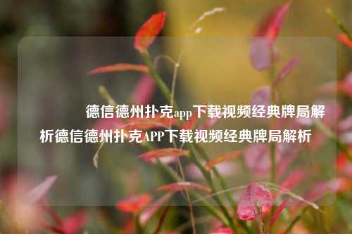 🥈德信德州扑克app下载视频经典牌局解析德信德州扑克APP下载视频经典牌局解析