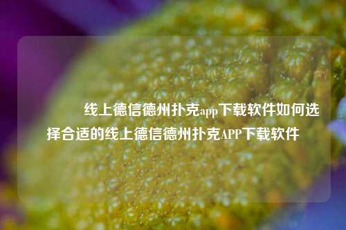 🥉线上德信德州扑克app下载软件如何选择合适的线上德信德州扑克APP下载软件