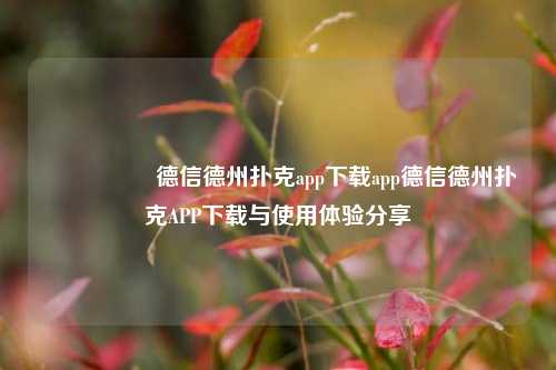 🎖️德信德州扑克app下载app德信德州扑克APP下载与使用体验分享