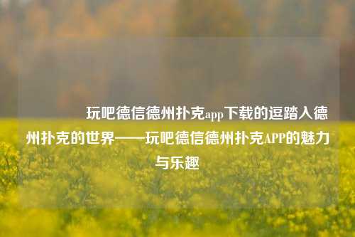🥇玩吧德信德州扑克app下载的逗踏入德州扑克的世界——玩吧德信德州扑克APP的魅力与乐趣