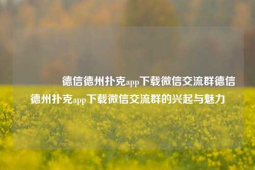 🌈德信德州扑克app下载微信交流群德信德州扑克app下载微信交流群的兴起与魅力
