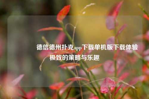 🌈德信德州扑克app下载单机版下载体验极致的策略与乐趣
