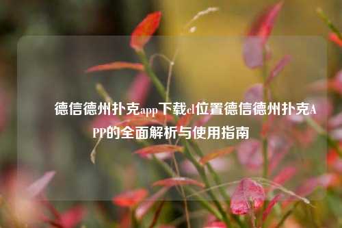 ✌️德信德州扑克app下载cl位置德信德州扑克APP的全面解析与使用指南