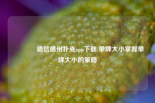 🥇德信德州扑克app下载 单牌大小掌握单牌大小的策略