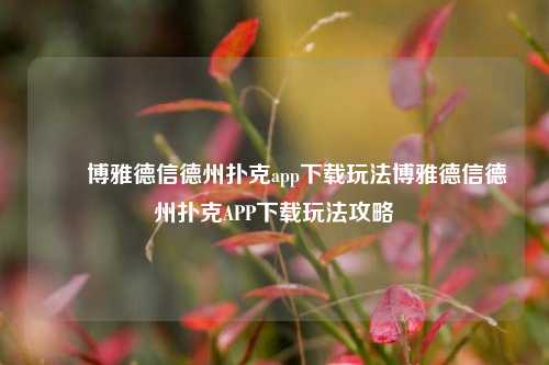 ✌️博雅德信德州扑克app下载玩法博雅德信德州扑克APP下载玩法攻略