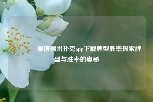 🌈德信德州扑克app下载牌型胜率探索牌型与胜率的奥秘