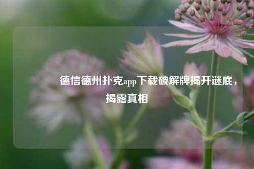 🥉德信德州扑克app下载破解牌揭开谜底，揭露真相