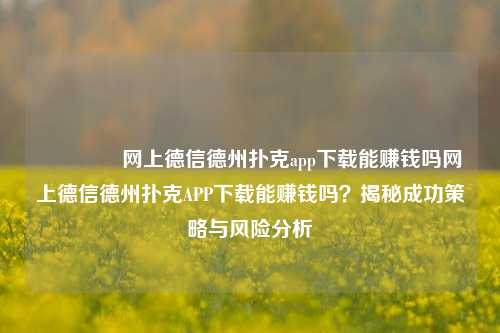 🏆网上德信德州扑克app下载能赚钱吗网上德信德州扑克APP下载能赚钱吗？揭秘成功策略与风险分析
