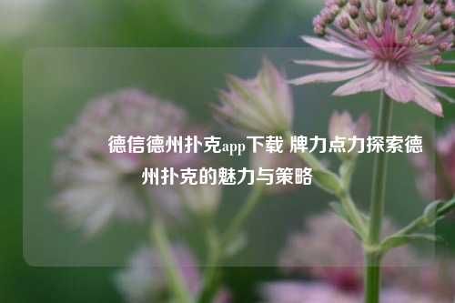🏅德信德州扑克app下载 牌力点力探索德州扑克的魅力与策略