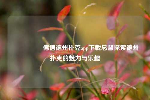 🎖️德信德州扑克app下载总督探索德州扑克的魅力与乐趣