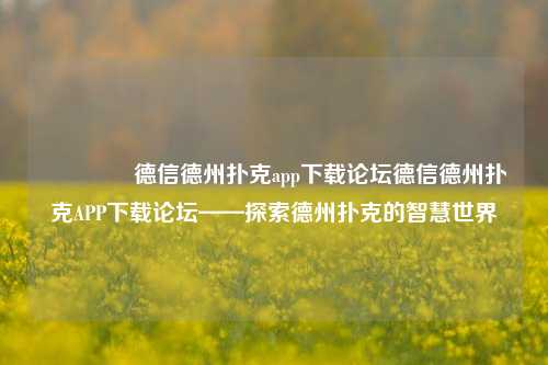 🥈德信德州扑克app下载论坛德信德州扑克APP下载论坛——探索德州扑克的智慧世界