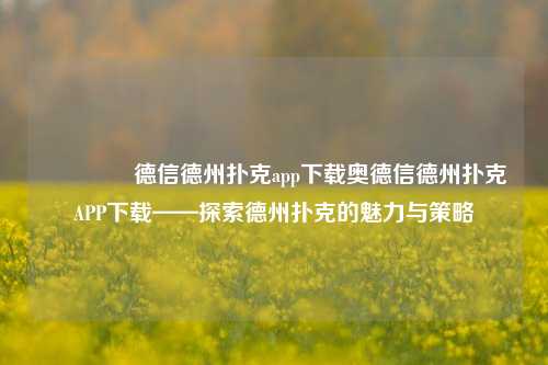 🌈德信德州扑克app下载奥德信德州扑克APP下载——探索德州扑克的魅力与策略