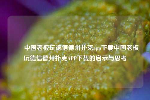 ✌️中国老板玩德信德州扑克app下载中国老板玩德信德州扑克APP下载的启示与思考