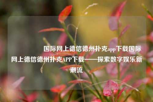 🎖️国际网上德信德州扑克app下载国际网上德信德州扑克APP下载——探索数字娱乐新潮流