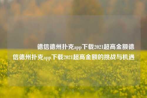 👈德信德州扑克app下载2021超高金额德信德州扑克app下载2021超高金额的挑战与机遇