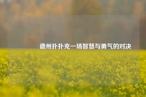 🥇德州扑扑克一场智慧与勇气的对决