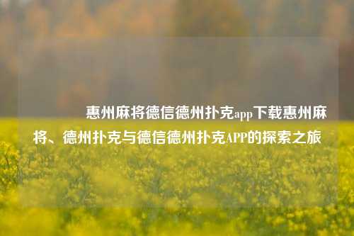 🥇惠州麻将德信德州扑克app下载惠州麻将、德州扑克与德信德州扑克APP的探索之旅