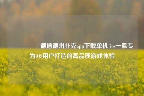 🎖️德信德州扑克app下载单机 ios一款专为iOS用户打造的高品质游戏体验
