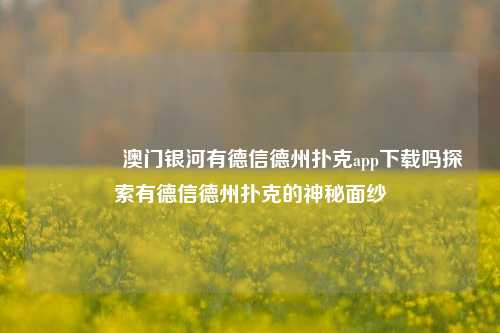 🥉澳门银河有德信德州扑克app下载吗探索有德信德州扑克的神秘面纱