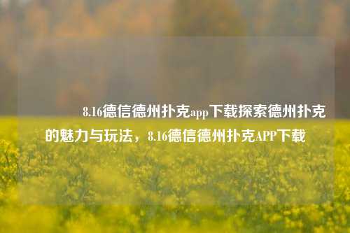 🏆8.16德信德州扑克app下载探索德州扑克的魅力与玩法，8.16德信德州扑克APP下载
