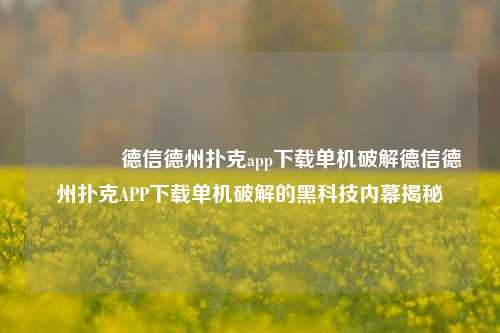 🏆德信德州扑克app下载单机破解德信德州扑克APP下载单机破解的黑科技内幕揭秘