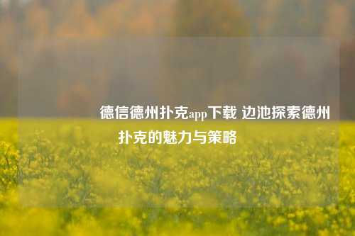 🎖️德信德州扑克app下载 边池探索德州扑克的魅力与策略
