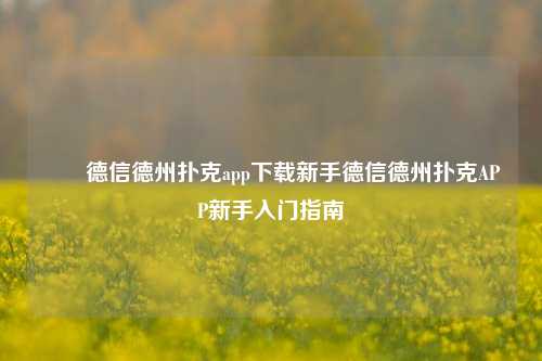 ✌️德信德州扑克app下载新手德信德州扑克APP新手入门指南