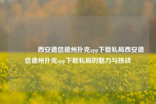🌈西安德信德州扑克app下载私局西安德信德州扑克app下载私局的魅力与挑战